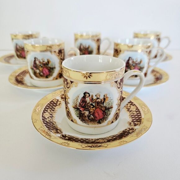Vintage HI-LUXE Porcelain Hand Painted Espresso Demitasse Cup & Saucer 12pc Set - Picture 3 of 16